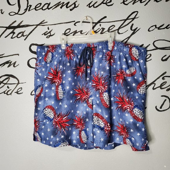 George Red White and Blue Pineapple Swim Trunks, 2XL - Picture 1 of 6